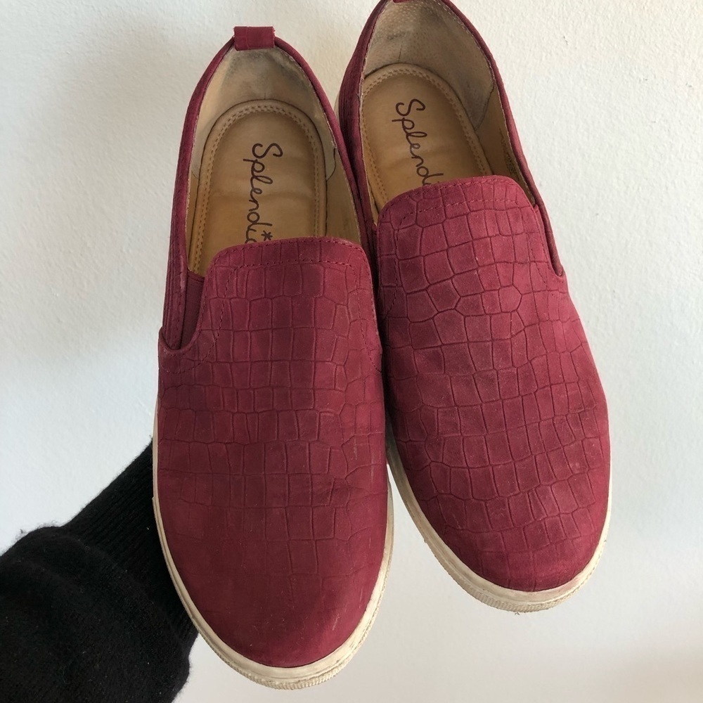 Splendid croc embossed faux suede slip on burgundy sneakers